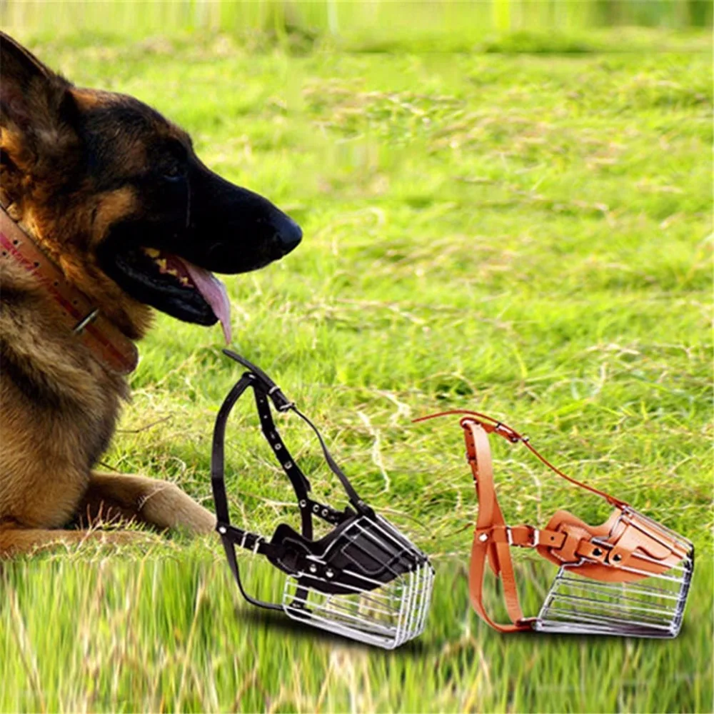 

Dog Mouth Mask Muzzles Anti Bark Bite Safety supplies Iron Leather Small Pet Dogs Muzzle for Pitbull Sheperd Pupply Retriever