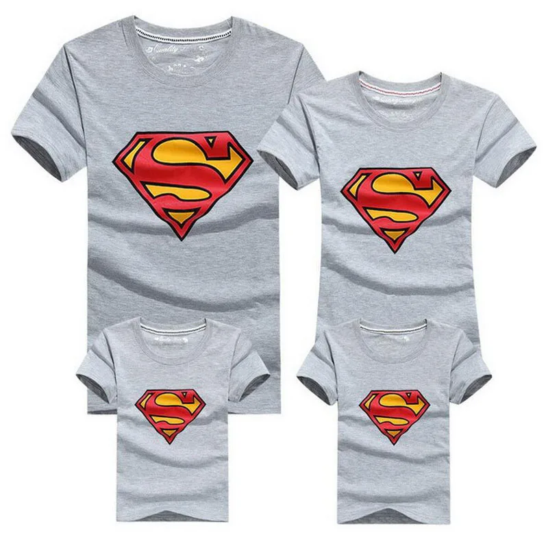 

1 Piece 2019 Summer Style Family Look Superman T Shirts Matching Family Clothes 13 Colors Father & Mother & Kids Cartoon Outfits