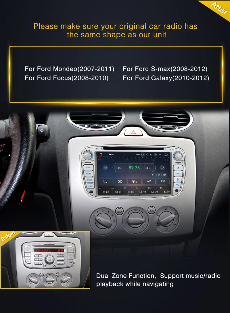 Perfect Pumpkin 2 Din 7"Android 8.0 Qcta-Core 4G RAM 32G ROM Car Radio Audio DVD Player GPS Navigation Car Stereo For Ford Focus/ Mondeo 3
