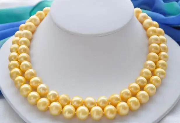 

song voge gem nanJ1953 2row ROUND GOLDEN FRESHWATER PEARL NECKLACE