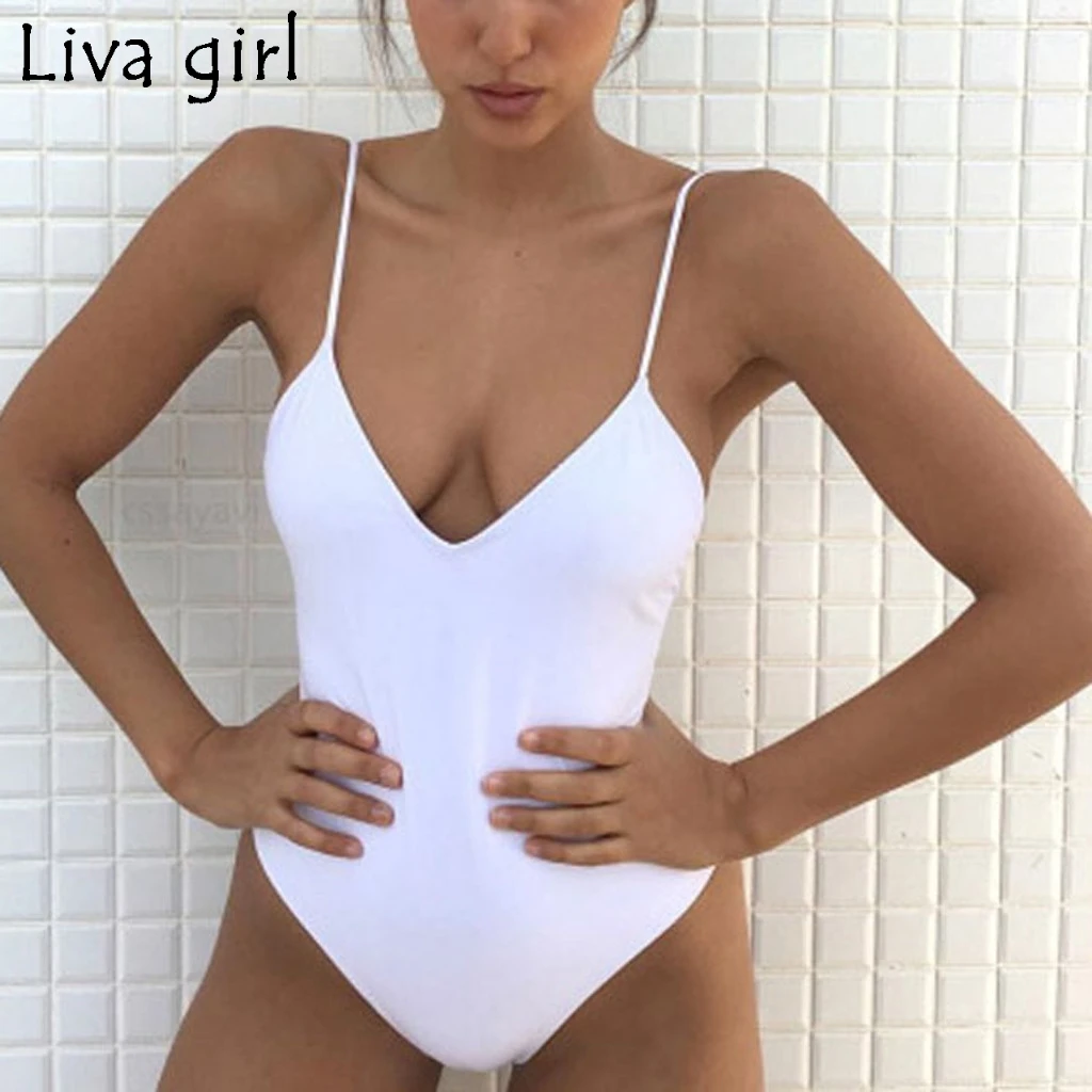 

Liva girl Sexy One-Piece Suits New Female Solid Thong Backless Swimsuit hot Set Beach Monokini Bathing Swimwear Bikini XL