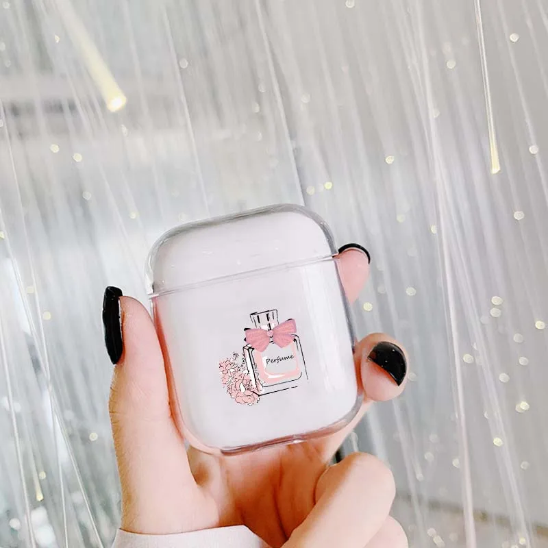 Мягкий силиконовый чехол для наушников Apple Airpods 1/2 прозрачный роскошный с милыми