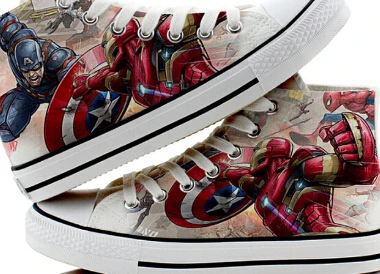 Halloween Men SuperHero Cosplay Shoes Canvas Shoes Printed Sneakers Deadpool Captain America Printed Shoes - Цвет: style 1-female