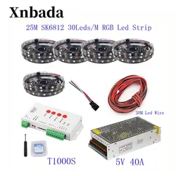 25 M 20 M 15 M 10 м 5 м WS2812B Светодиодные ленты WS2812B IC 30 светодиодный s/M RGB Smart Pixel полосы + T1000S светодиодный контроллер + 5 V светодиодный источника