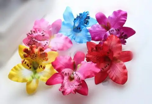 

Free Shipping!! 100pcs/lot Bridal Hawaiian Party Girl Flower 3" Silk Orchid Flower Hair Clips (10 colors mixed)