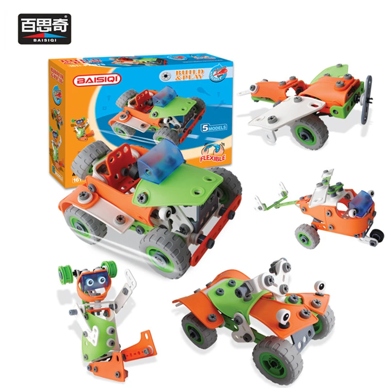 

Hot 5 IN 1 Toy Car Soft Flexible Tool Assemble Changeable Building Block With Screw Nut Wrench Screwdriver For Boy Gift