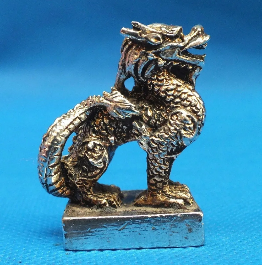 Китайский Старый тибетский серебряный бронзовый старый тонкий редкий тибетский серебряный дракон статуя металлические украшения ручной работы
