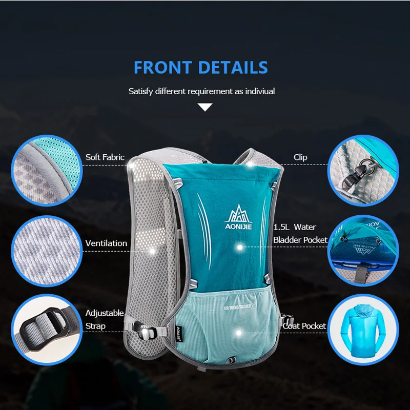 AONIJIE Outdoor Running Cycling 5L Hydration Backpack Vest Hiking Camping Marathon Race Rucksack Bag Harness Water Bladder Bag