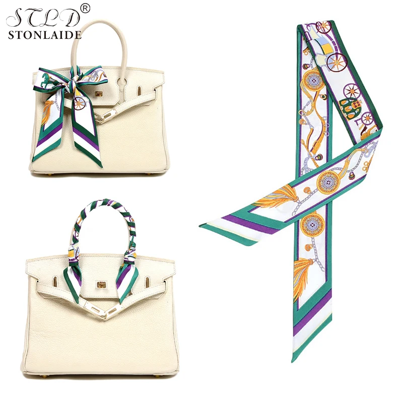 

Designer Summer twill silk scarfs for women chain printed Bag Ribbons Female Headwear Handbag Small Long neck hair Scarf Wraps
