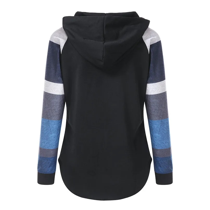 Hoodies  Womens Hooded Tops Running Jackets Stripe Shirts Tunic Long Sleeve Pullover Sweatshirt Autumn Winter Blouse #2o18#F (4)