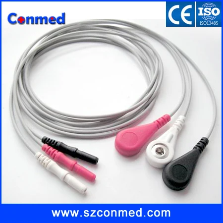 Compatibe New AAAMI holter recorder ECG leadwire 3 leads Snap AHA D1.5 to 4.0 Holter cable with CE approved |