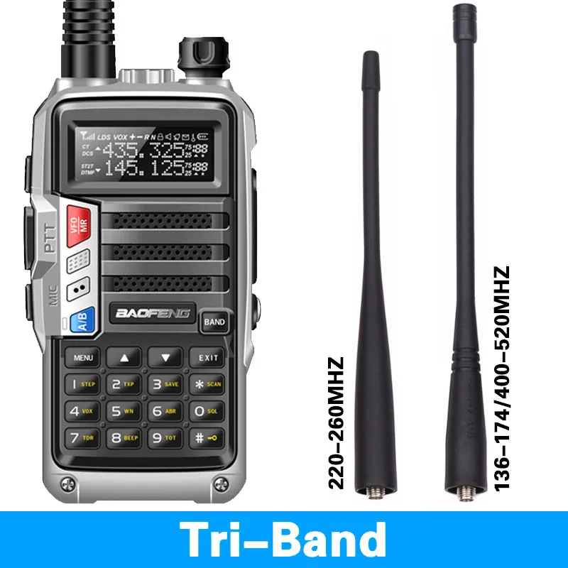 BaoFeng UV-S9 8 Вт Мощный Tri-Band 136-174/220-260/400-520 МГц 2 xantenna любительских портативных ham двухстороннее радио иди и болтай Walkie Talkie - Цвет: silver  tri-band