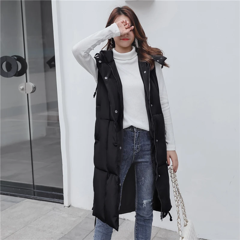 New Plus Size 5XL women vest Winter jacket Hooded Thicken Warm Long Casual Cotton Padded Waistcoat female Sleeveless waistcoat