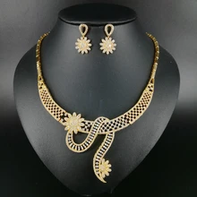 NEW fashion exquisite elegant crystal flower AAA zircon golden necklace earring set,wedding bride party dress dinner jewelry set