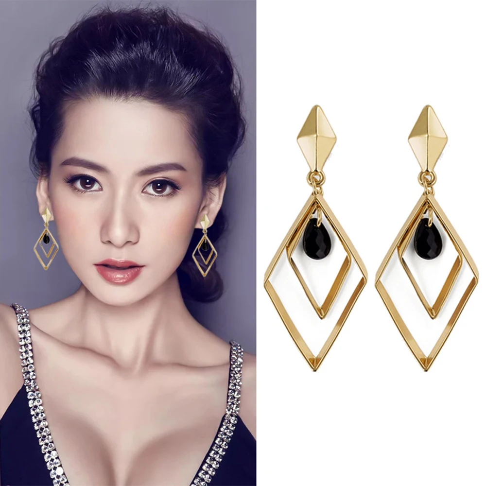 

Korean trend geometric earrings Fashion rhombus long earrings Creative elegant goddess ear jewelry earrings for women