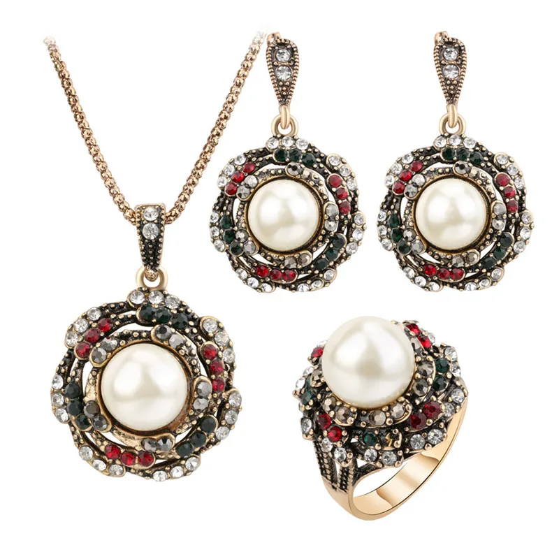 Винтажные свадебные серьги и кольцо для невесты|imitation pearl jewelry set|jewelry sets for womenpearl set