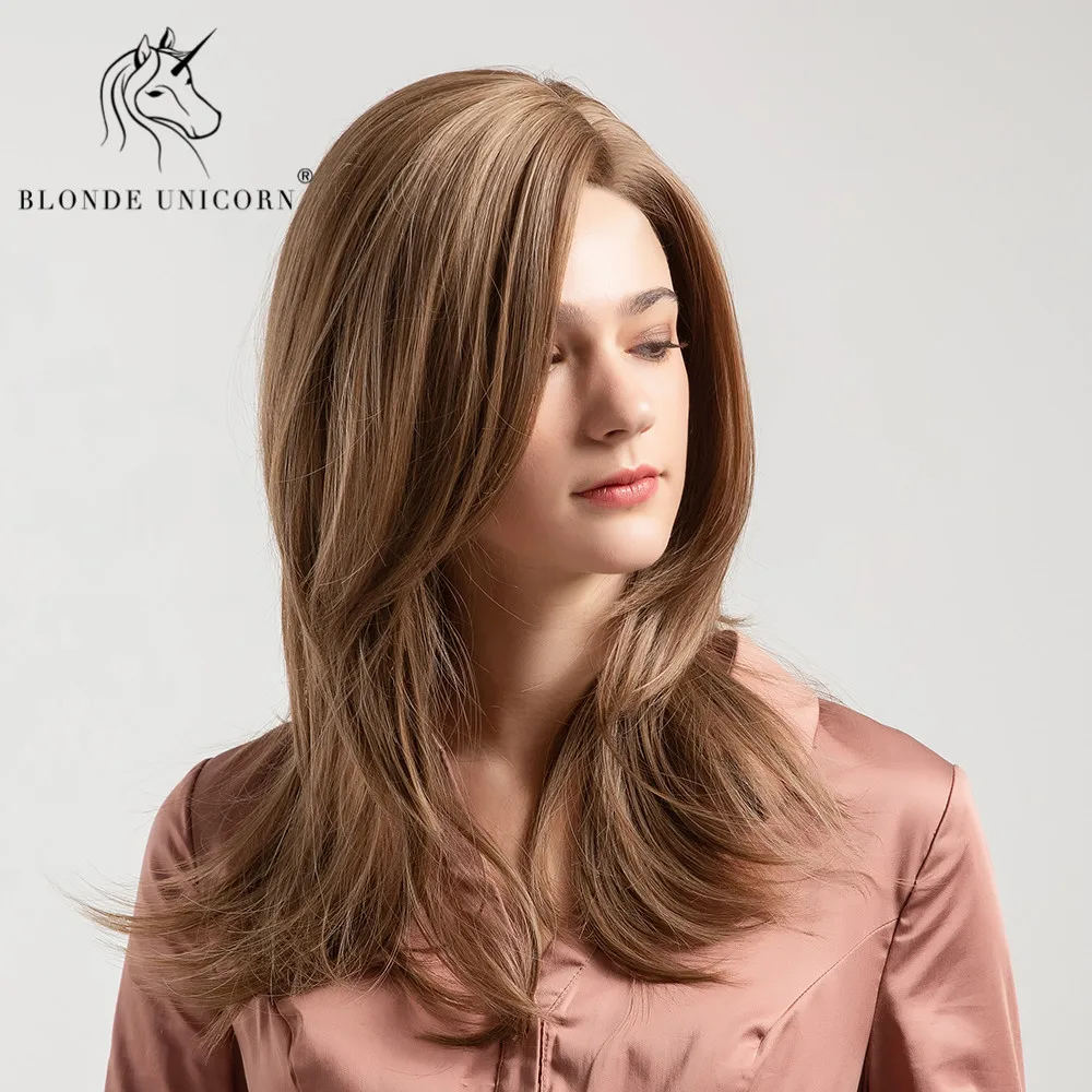 

Blonde Unicorn 16 Inch Synthetic Natural Wave Hair Wig with Side Bangs Shoulder Length Light Brown Hair Trendy Wigs for Women