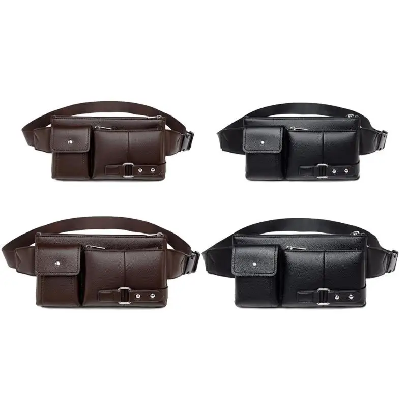

Vintage Solid Color Shoulder Waist Bag for Men Fanny Belt Packs Business Casual Male Crossbody Chest Bags PU Leather Phone Pouch