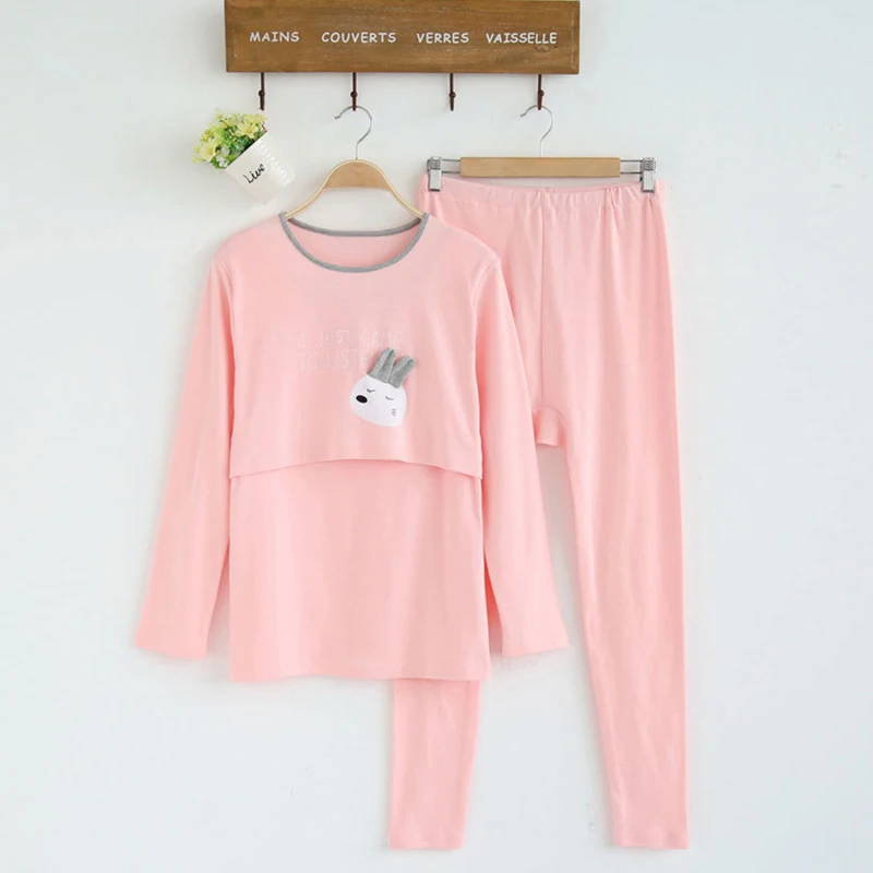 Костюмы для беременных; коллекция года; одежда для грудного вскармливания для беременных; футболка с длинными рукавами+ брюки; Комплект для женщин; одежда; сезон весна-осень - Цвет: Розовый