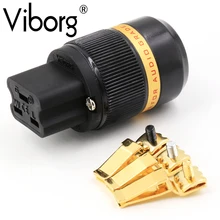 Viborg pure Copper 24k Gold Plated AC 20A IEC Female Power Plug Connector viborg 99 998% pure copper 3p male female xlr plug connector jack hifi audio mic cable balance adapter 24k gold rhodium plated