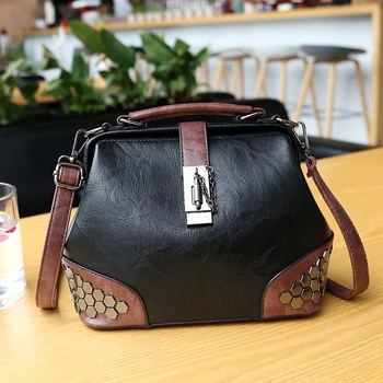 

Crossbody Vintage Rivets Solid Fashion Messenger Handbag Lock Girls Small Gift Organizer PU Leather Women Shoulder Bag Chain