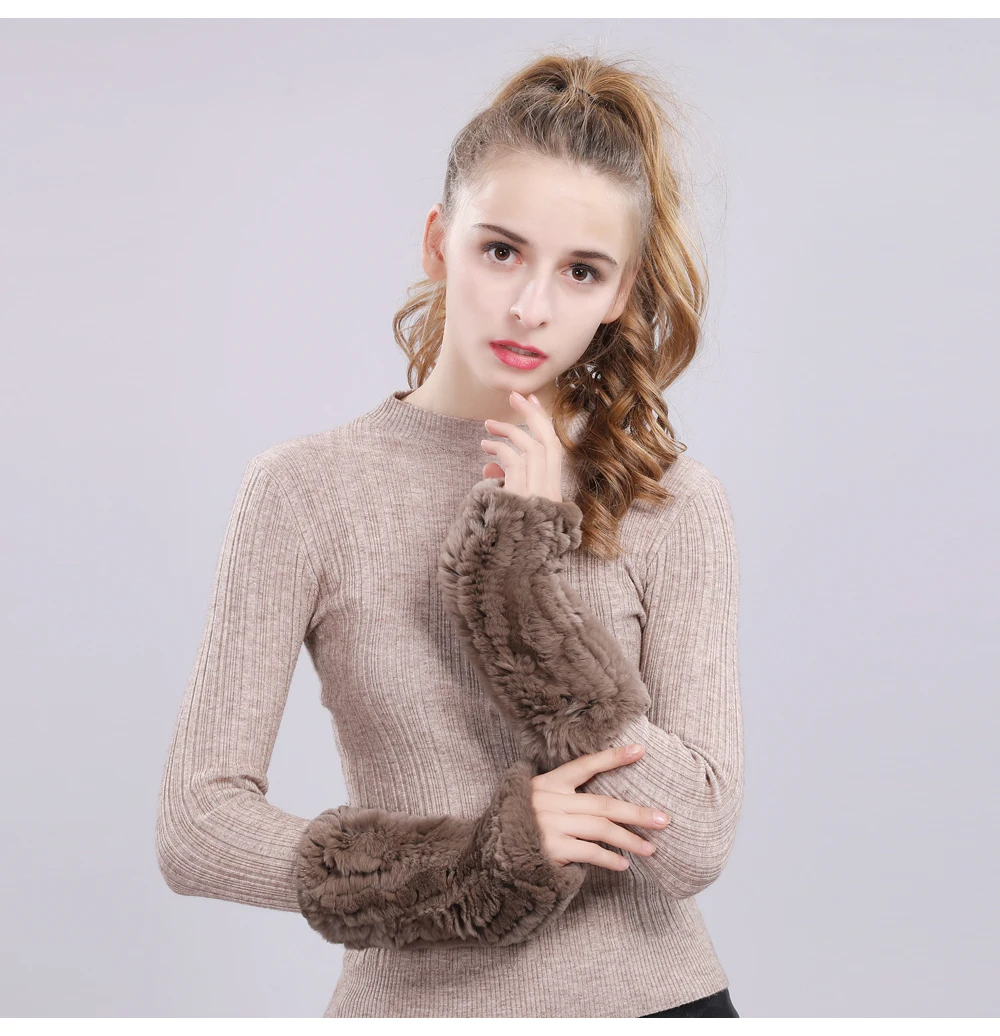 Good Elastic Women Real Genuine Knitted Rex Rabbit Fur Fingerless Gloves Mittens Warm Natural Rex Rabbit Fur Gloves