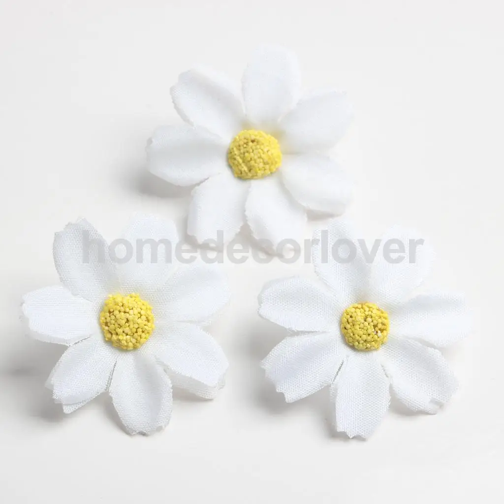 50pcs 4cm Silk Flower Daisies Flower Heads for Wedding/Car/Spring/Home/Garden Decoration Wreath DIY Floral Arts and Crafts