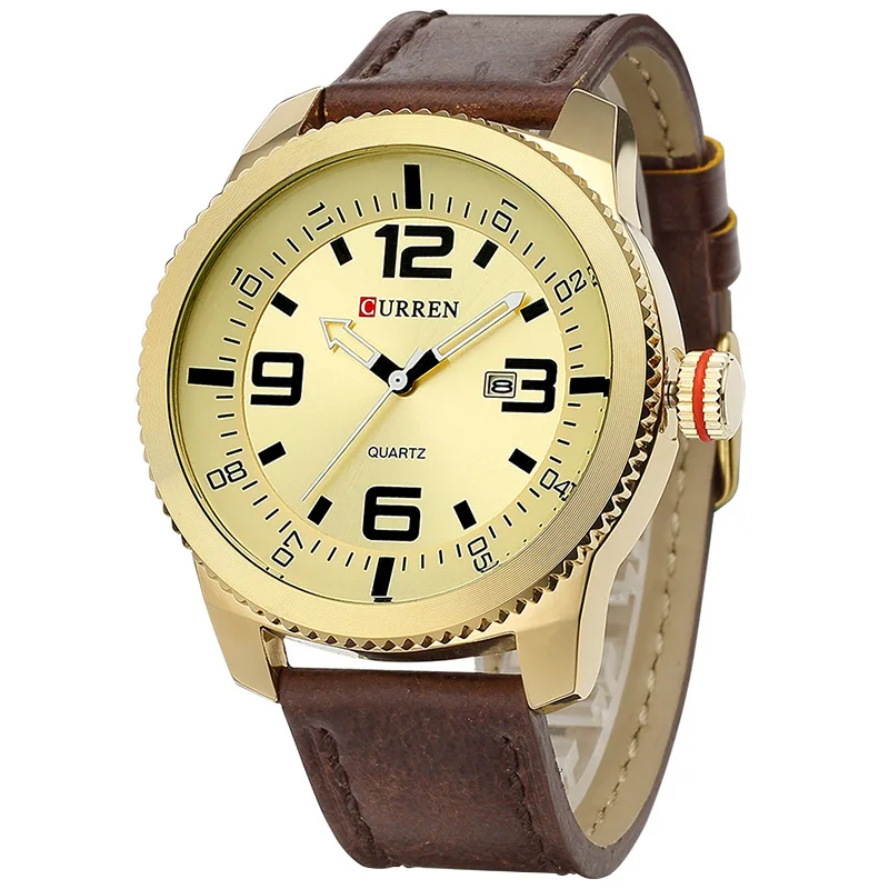 

Top luxury brand Date display genuine leather strap quartz watch Gents Business curren 8180 Relojs De Marca Men's Wristwatches