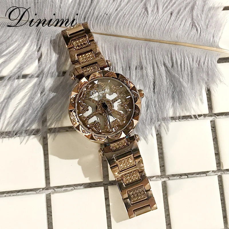 Dimini модные женские часы с бриллиантами роскошные женские часы кварцевые наручные часы из нержавеющей стали золотые женские часы подарки Прямая поставка - Цвет: Brown Heart Dial