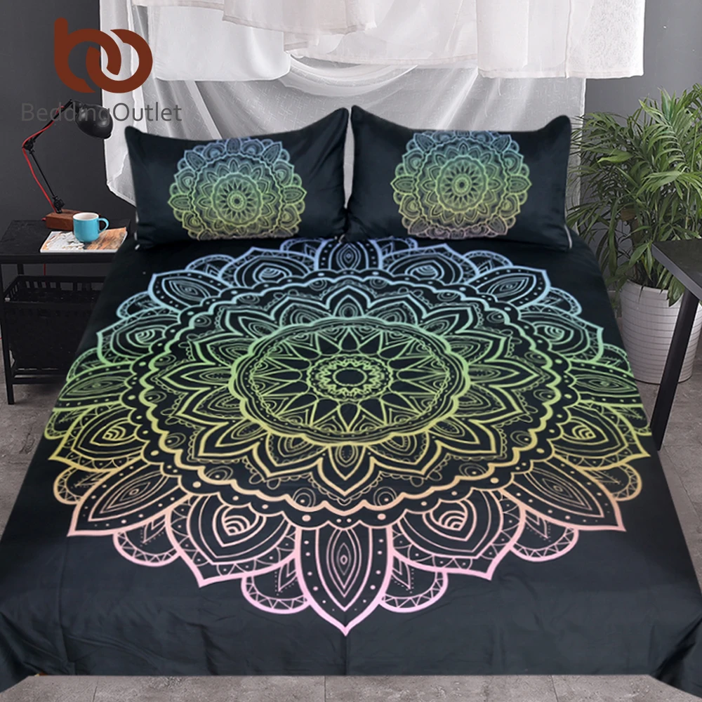 

BeddingOutlet Mandala Bedding Set King Bohemian Duvet Cover With Pillowcases Colorful Flower Bedclothes Lotus 3-Piece Bedspreads