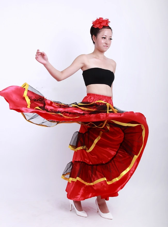 Испанская коррида, юбки для фламенко для женщин, бальное платье для танца живота, юбка, Длинные красные платья для фламенко для девочек DL2882