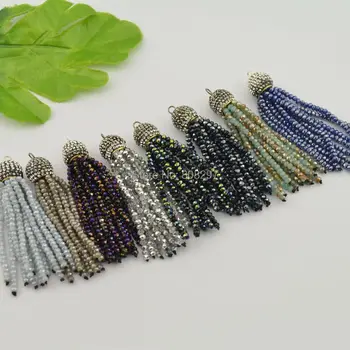

Fashion 10Pcs Pave Rhinestone Ends Cap & Mixed Color Crystal Faceted Glass Tassels, Charm Metal Jewelry Tassel, Jewelry Finding