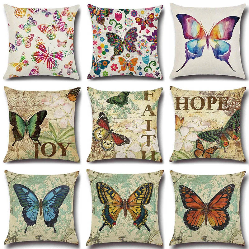 

1 Pcs Butterfly Pattern Cotton Linen Throw Pillow Cushion Cover Seat Car Home Sofa Bed Decorative Pillowcase funda cojin 40204