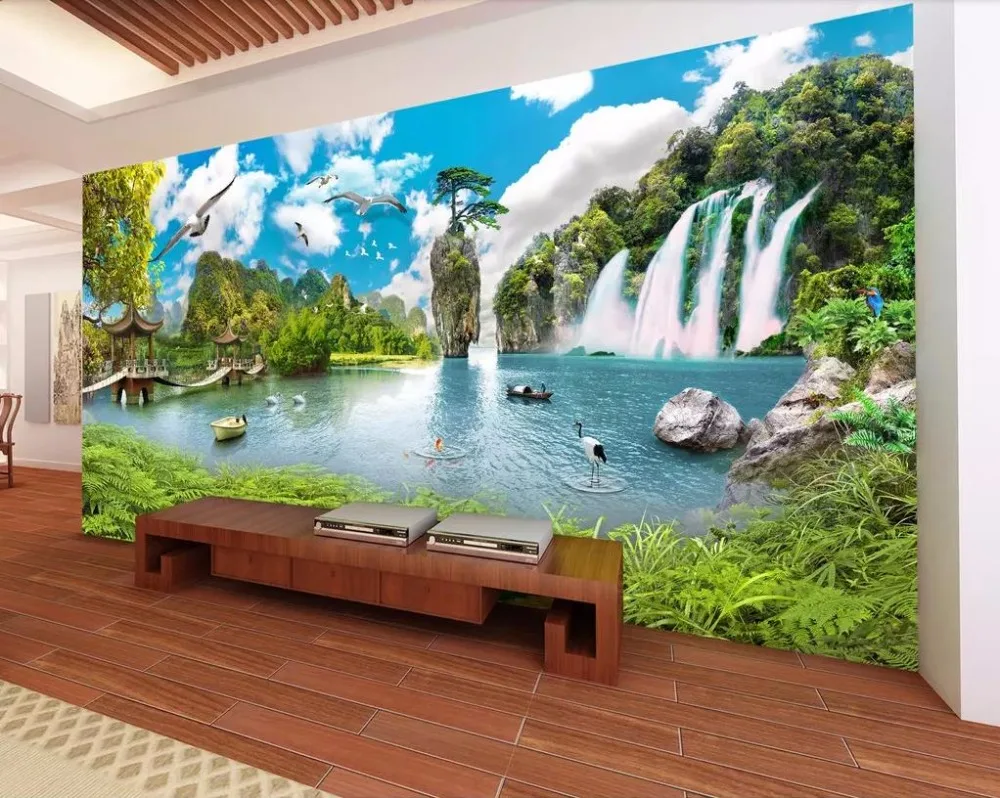 

Luxury 3D Photo Wallpaper Murals HD Waterfall high mountain Scenery Wall Papers Home Decor Modern Living Room Bedroom Wallpaper