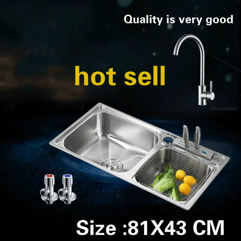 

Free shipping Standard fashion big Kitchen double groove sink 304 food grade wash the dishes stainless steel hot sell 81X43 CM