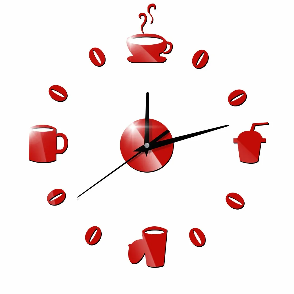 Best Coffee Cups Beans 3D DIY Wall Clock Acrylic Stickers Quartz Modern Home Decoration Retro Kitchen Wall Clock