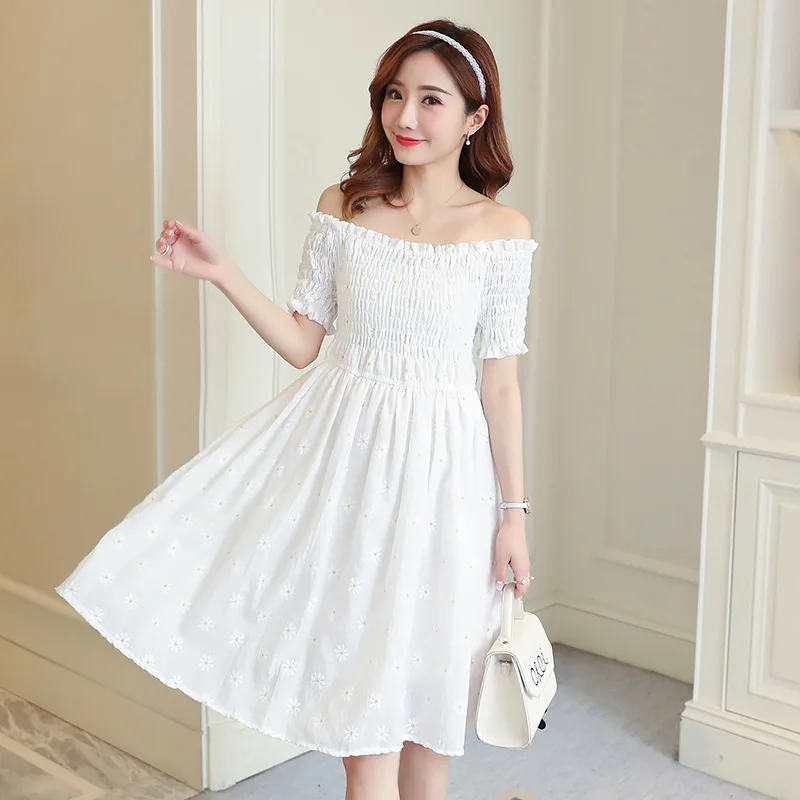 Pregnancy clothes dress white summer off shoulder print pregnant women's dress maternity gowns women's clothing dresses