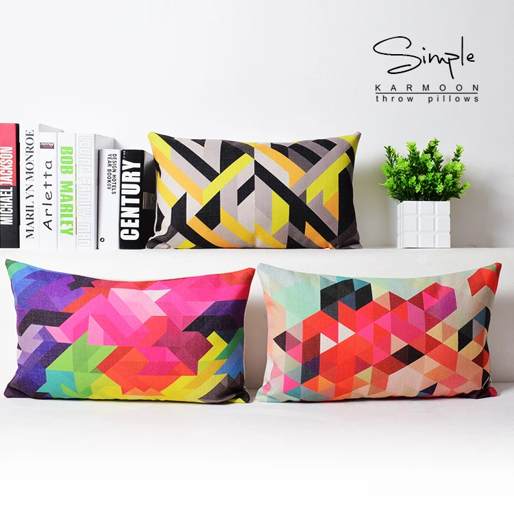 Colorful Geometric Lumbar Throw Pillow Case Linen Rectangle Decorative