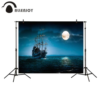 

Allenjoy background for photo studio pirate ship sea night moon fairy adventure photography printed backdrop new