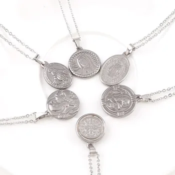 

1pc Steel Color Religious Mother Maria Pendants Necklace Stainless Steel Prayer Cross Virgin Mary Charm for Catholic Jewelry