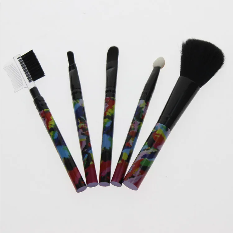 

5Pcs Colorful Handle Make Up Brush Kit Include Blush Brush 2 Brushes For Eyelid Sponge Applicator Eyebrow Brush And Eyelash Comb