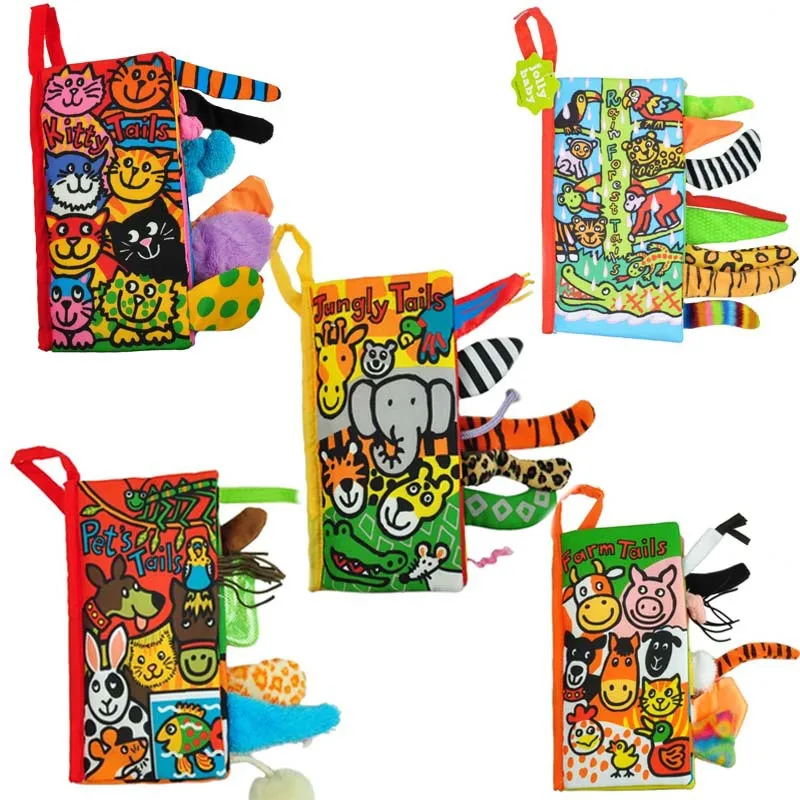 Baby animals tails soft cloth book Baby Early Learning soft books 3D Cloth Cognitive Early Learning toys