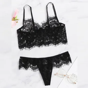 

Brassiere Femme Sexy Lace Muslin Sleepwear Lenceria Women Lingerie Corset Racy Underwear Tops+Briefs Underwire Transparent Bra
