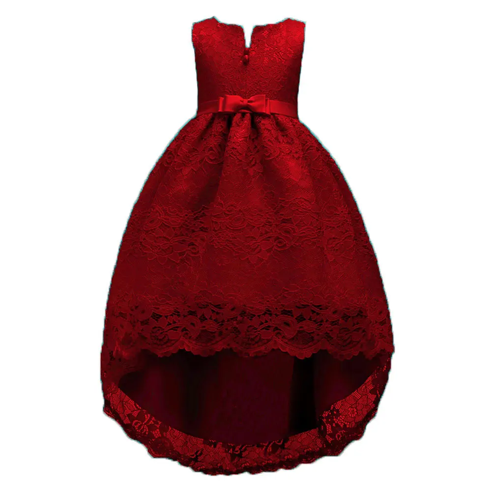 

2019 New Kids Girls Full Dress Lace Solid Color Sleeveless Bowknot Decor Bubble Dress 998