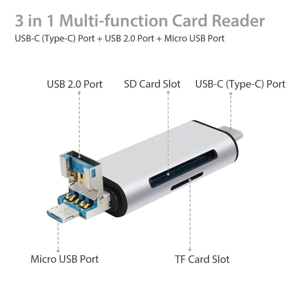 PROSTER 3-in-1 Тип C OTG кардридер с USB женский интерфейс для ПК USB 2,0 считывание карт памяти TF адаптер компьютера