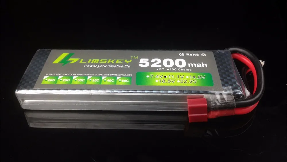 Limskey power 7,4 V 5200 mAh Lipo батарея 30C 2S батарея 2S LiPo 7,4 V 5200 mAh 30C 2S 1P Литий-полимерная батарея для RC автомобилей