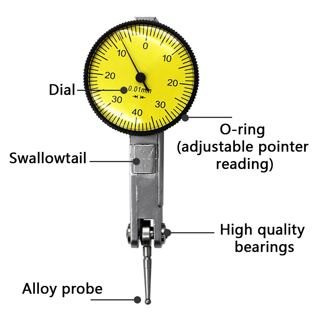 0.001mm Accurate Metric Reading Dial Gauge Test Indicator with Dovetail Rail