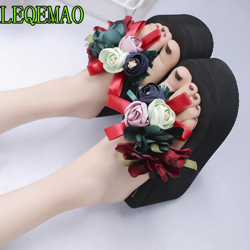 

2019 Summer New Flower Butterfly EVA Wedge Slippers Women Shoes Female Flip Flops Beach Ladies Flat Platform Solid