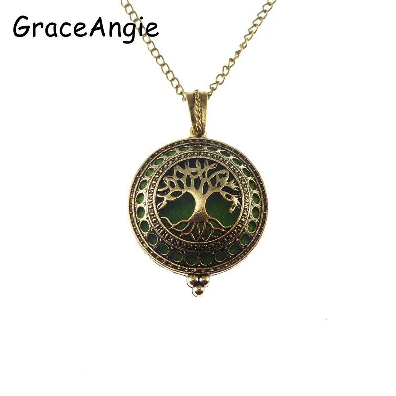 

Vintage Man Magnet oil Diffuser Locket Chain Necklace 70cm Chain Life Tree Style Hollow Copper Pendant aromatherapy pendant