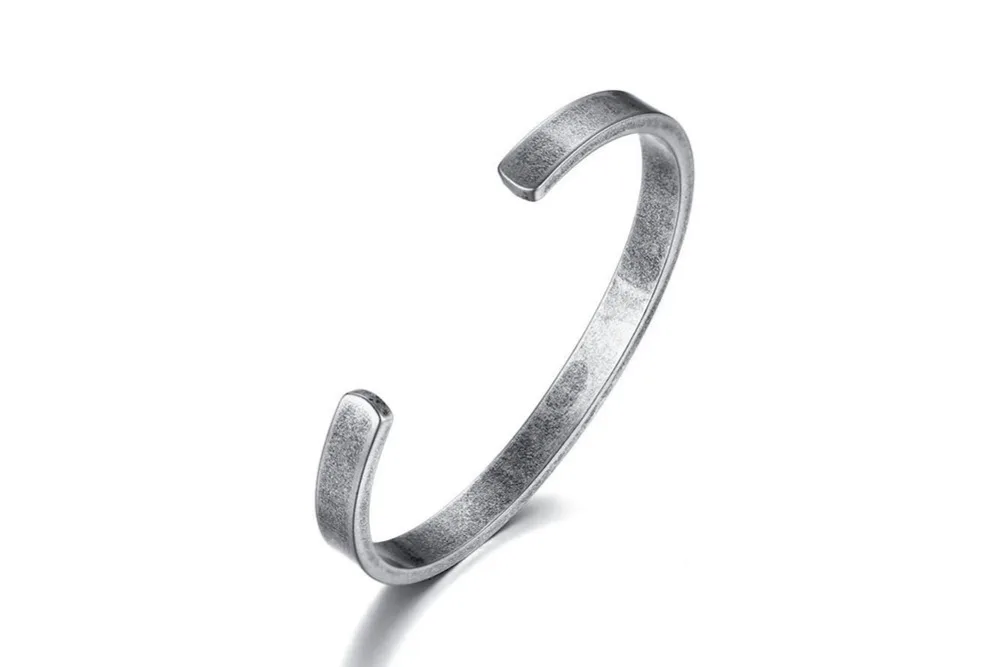 Modernist Mens Vintage Cuff Bangle Antique Silver Color Solid Bracelet Stainless steel Men's Women's Jewelry Pulseira Braslet Masculina 16